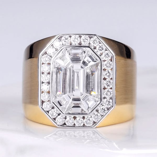 6.2Ctw emerald cut thick gold ring