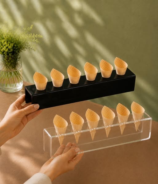 6-Hole Black/Clear Perspex Cone & Cup Stand | Small Display Holder | P