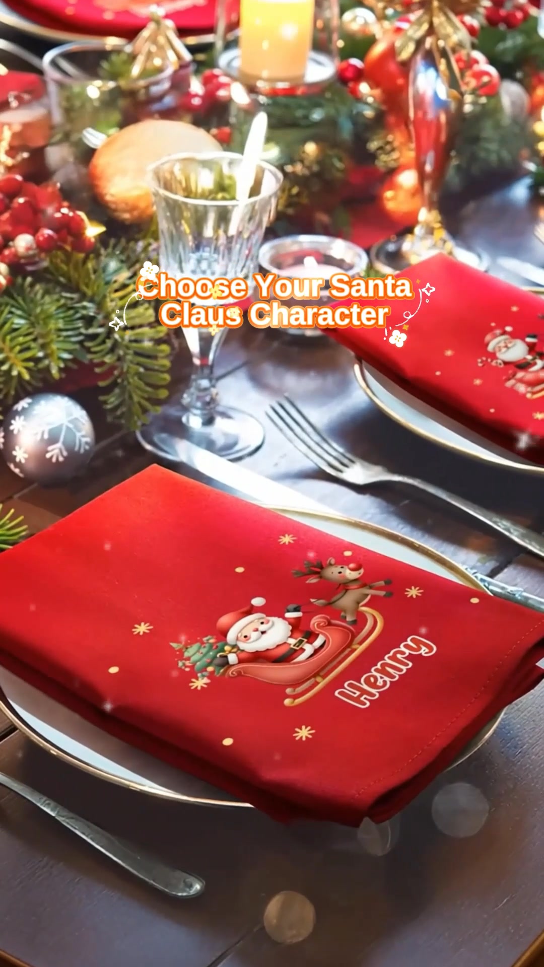 Custom Name Santa Claus Design Christmas Napkin, Party Dinner Red Napkin, Dish Towel Kitchen Accessory, Housewarming/Christmas Gift for Host