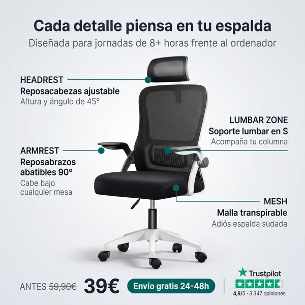 Silla Ergonómica de Oficina – Solo 39,00 €