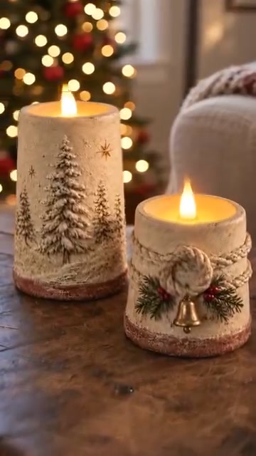 Rustic ChristmasFlameless LED CandleDecor Set of 2