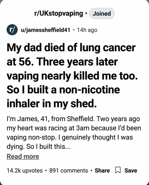 His Dad Died Of Lung Cancer. Vaping Nearly Killed Him Too. So He Built This.