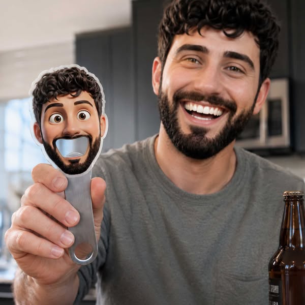 Personalized Funny 3D-Style Artwork Face Photo Bottle Opener with Magnet Fridge Decor Wine Accessory Birthday Gift for Drinking Enthusiast