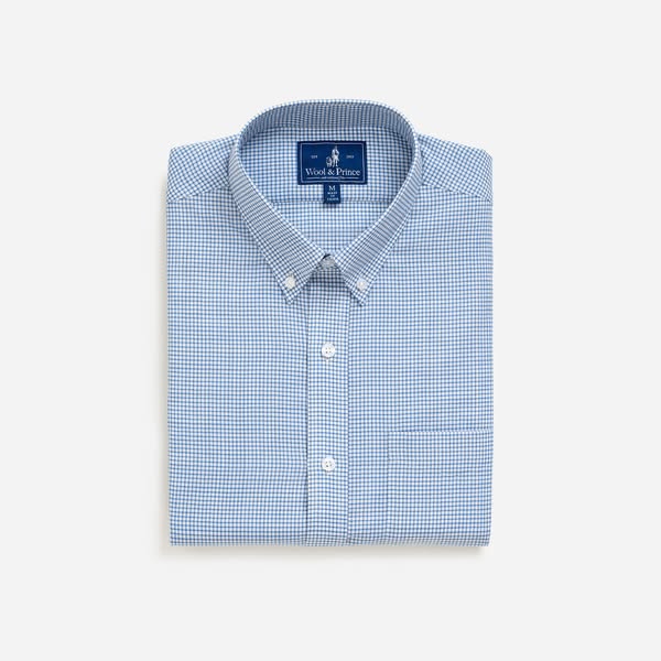 Merino Wool Button-Down Shirt | Blue Micro Check
