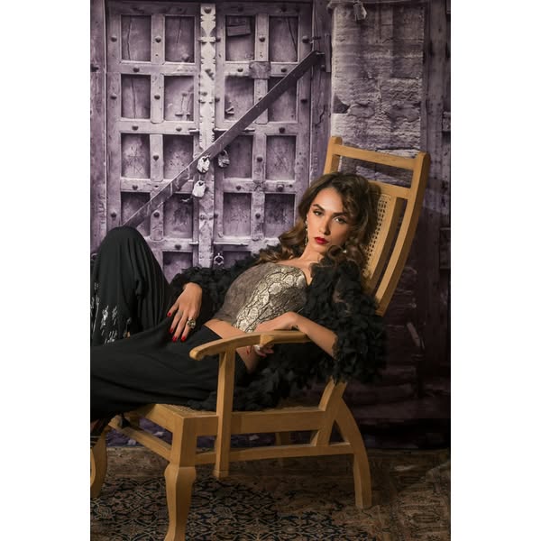 Maheen Khan - GAGA - 4 BLACK - Black - Blended Chiffon - 1 Piece