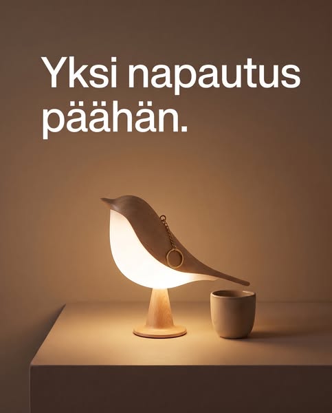 Yksi napautus päähän. Sitten se syttyy.