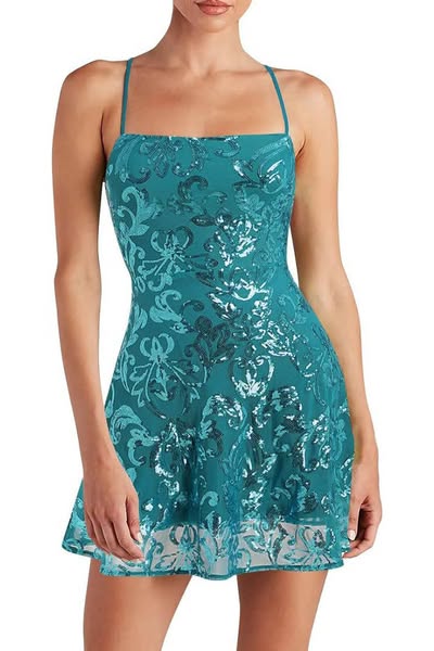 Sleeveless Sequin Strap Mini Dress