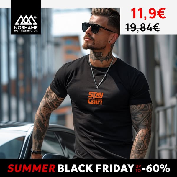T-shirt Noshame® Μαύρο με τύπωμα Stay calm - 3025189