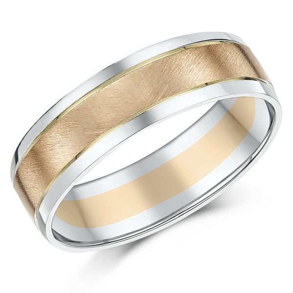9ct Two Colour Rose Gold & White Gold Wedding Ring 5mm Or 6mm Band