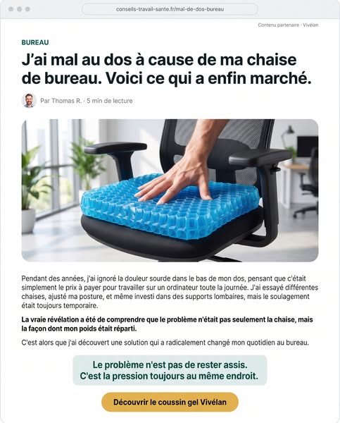 « J'ai mal au dos à cause de ma chaise de bureau. »