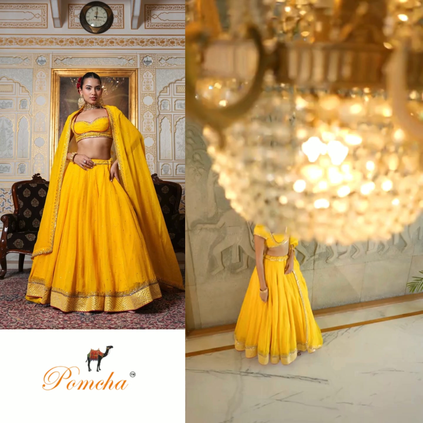 MEHFIL MARIGOLD SEQUIN ZARI HAND WORK ORGANZA LEHENGA SET WITH ORGANZA DUPATTA