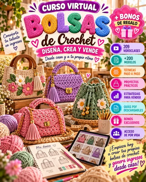 Aprende a crear +200 bolsas de crochet desde cero
