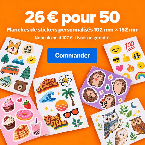 50 planches de stickers à 26 €