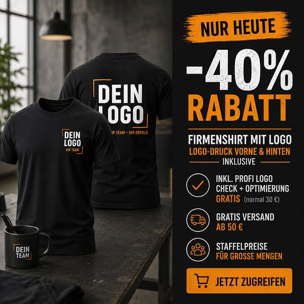 Firmenshirts mit Logo - heute mit 40% Rabatt