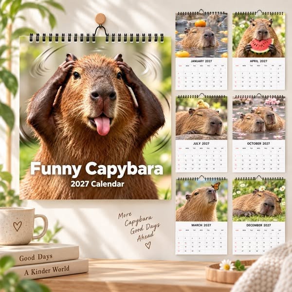 2026 HOT SALE50K+ SOLD!49% OFF ! Funny Capybara 2027 Wall Calenda