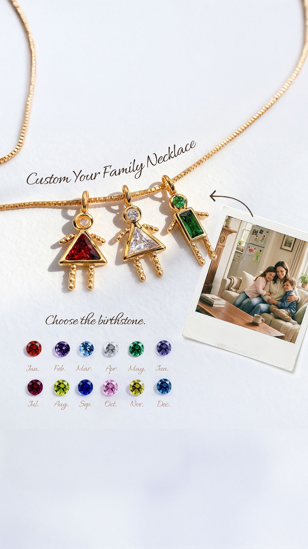 Personalized 1-7 Kids Charm Pendant Necklace with Birthstone, Dainty Sterling Silver 925 Family Jewelry, Mother's Day/Birthday Gift for Mom/