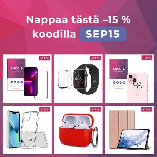Koodilla SEP15 mobiilitarvikkeista –15 %