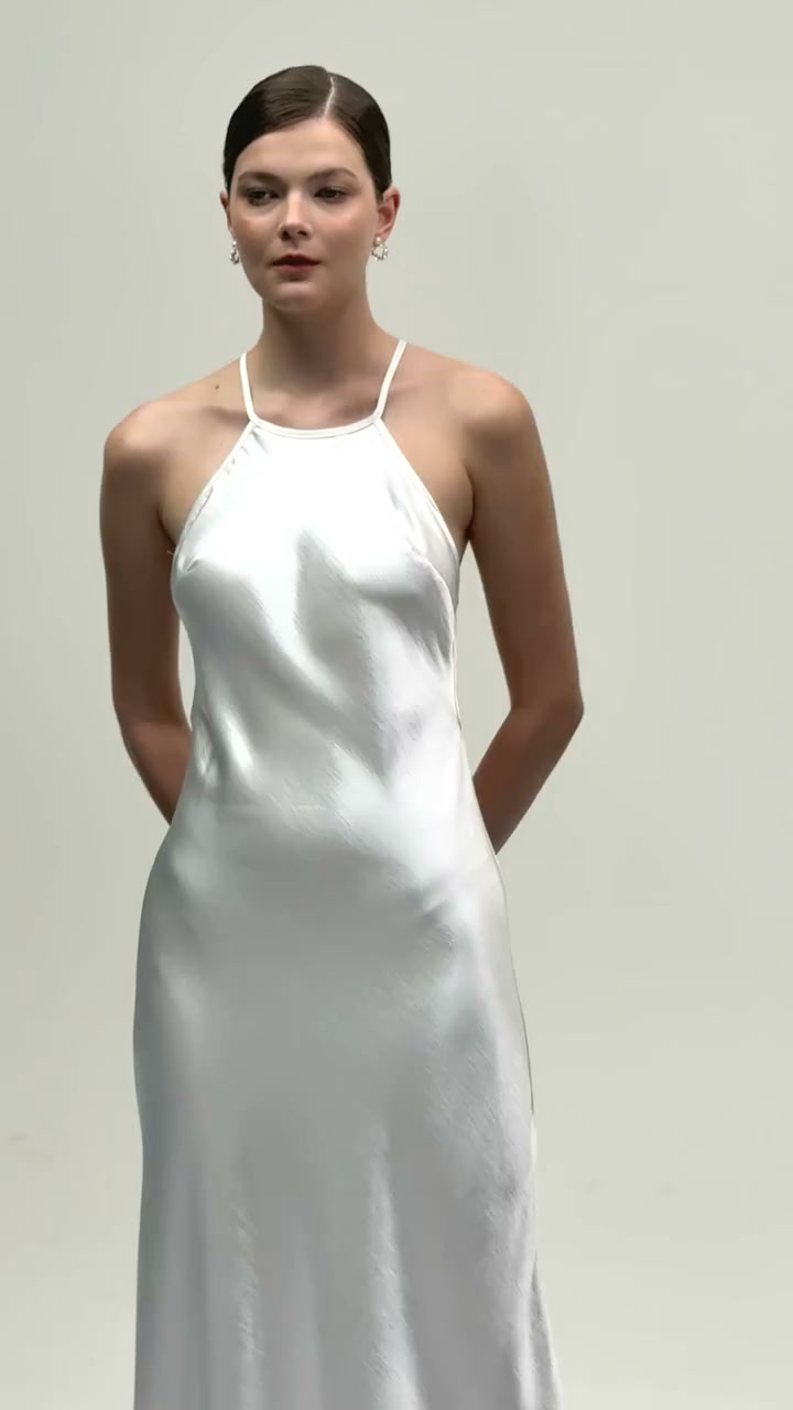 Loviatar Open Back Crystal Satin Maxi Go