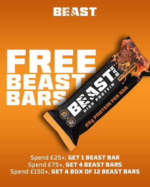 Free Beast Bars from £25. No code needed.