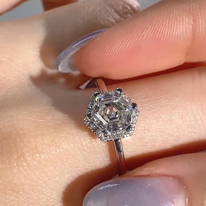 Bague Cristal Hexagonal - Diamant Moissanite