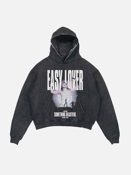 Miley Cyrus Print Slant Pockets Hoodie Black-S
