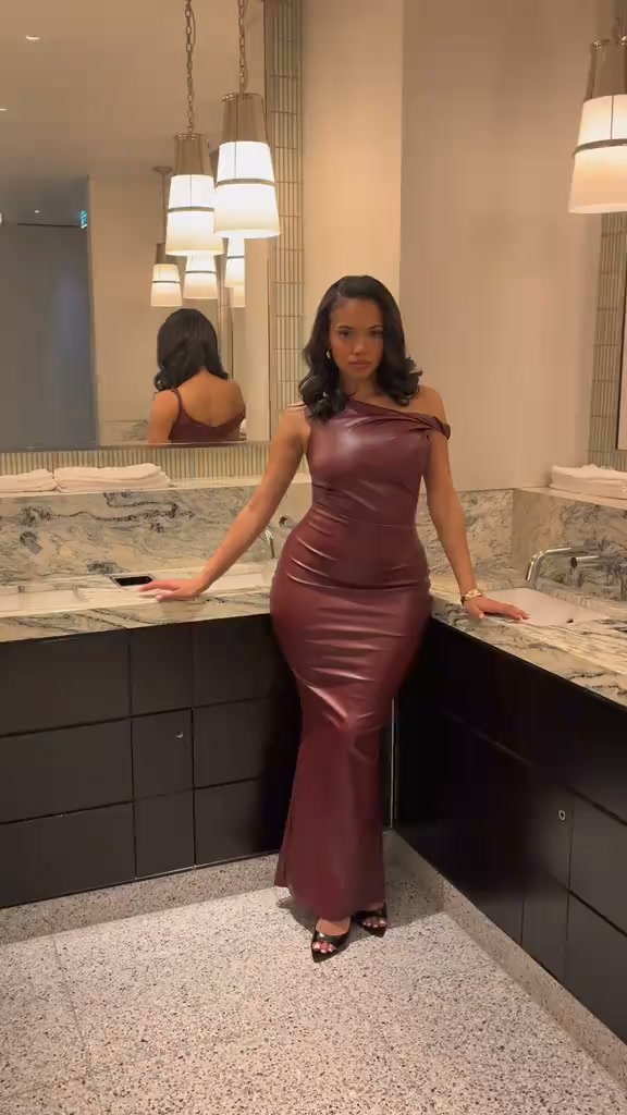 Own the Room Sculpt Your Curves in the Burgundy Leather Maxi Dress!