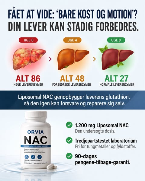 Genopret din lever på 8 uger. Fuld liposomal dosis på 1.200 mg, 2 til 3 gange optagelsen af almindelig NAC. Prøv det risikofrit i 90 dage.