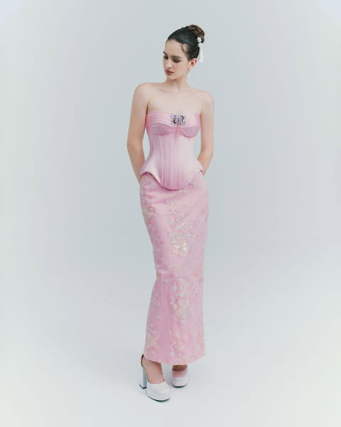 Pleated Corset With Beaded Detail