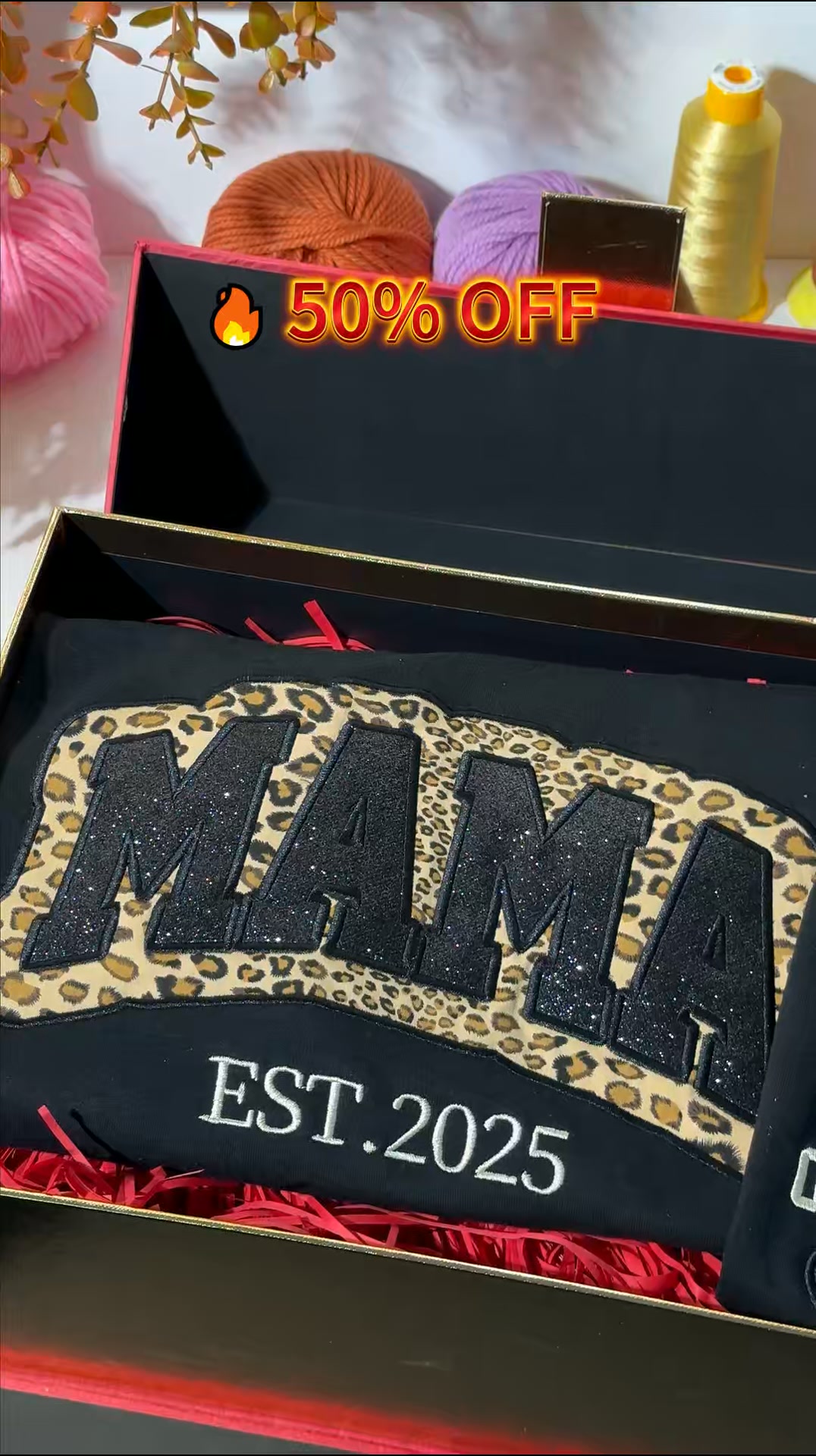 Custom Embroidered Leopard Glitter Sweatshirt Gift for Mom