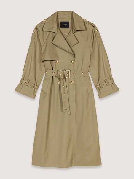 €340 - Trench À Studs Et Col Amovible - Vert - Taille 42 - Maje