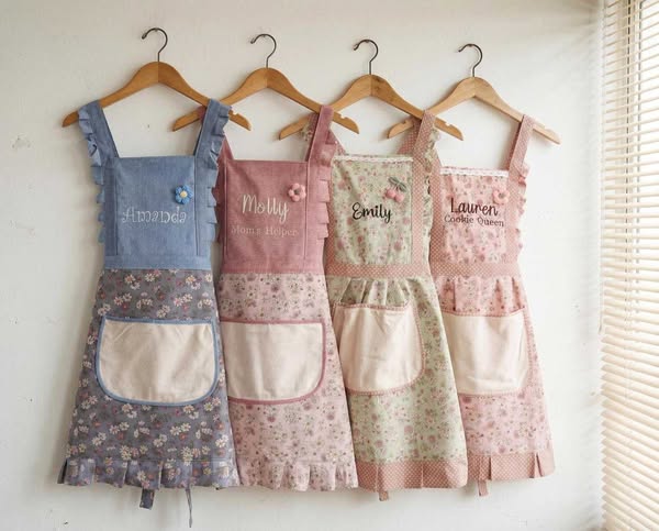 Personalized Floral Ruffled Apron – Custom Name Cooking Apron for Women, Adjustable Straps, Presents for Mom, Housewarming Gift