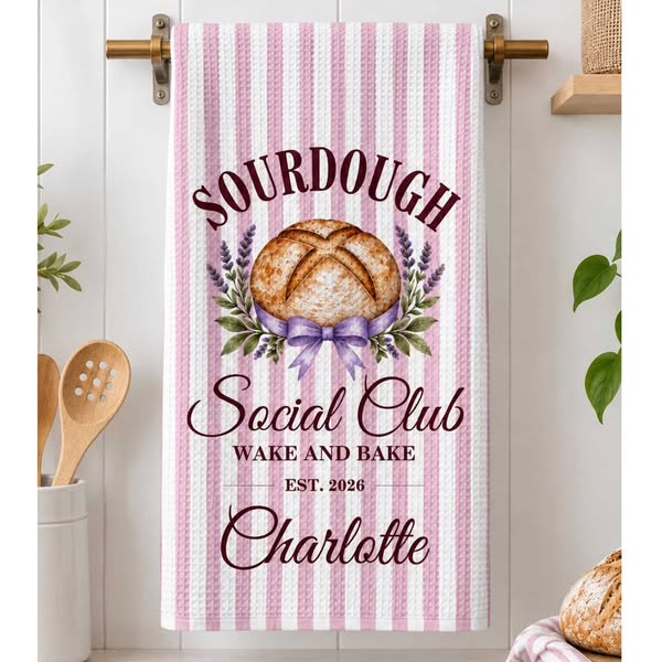 Personalized Sourdough Kitchen Towel, Bread Baker Social Club Dish Towel