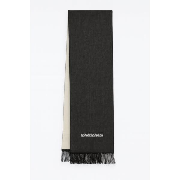 Charcoal-Ivory Reversible Alpaca Scarf with Embroidery
