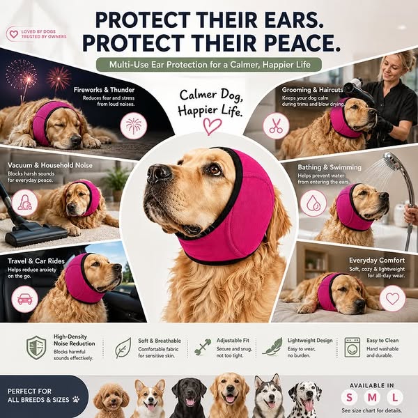 Calming Dog Ear Wrap | Noise-Reducing Ear Protection for Grooming, Bathing & Fireworks