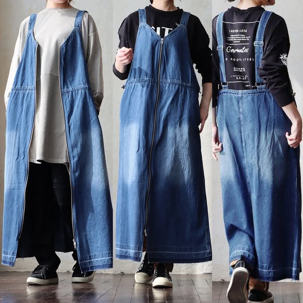 Women's Casual Zip-Front Denim Overall Dress