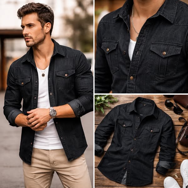 AdaptiveFit Cotton Denim Shirt: Tailored For Men