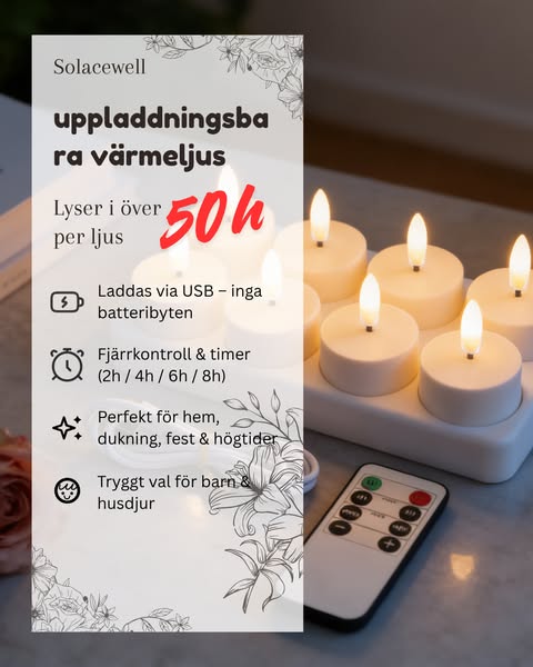 Uppladdningsbara LED-ljus – Säkra, vackra & 50% rabatt