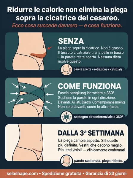 La piega sopra la cicatrice del cesareo non va via con la dieta. Ecco perché.