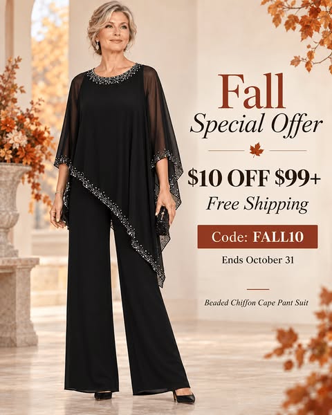Beaded Chiffon Cape Formal Pant Suit with Wide Legs