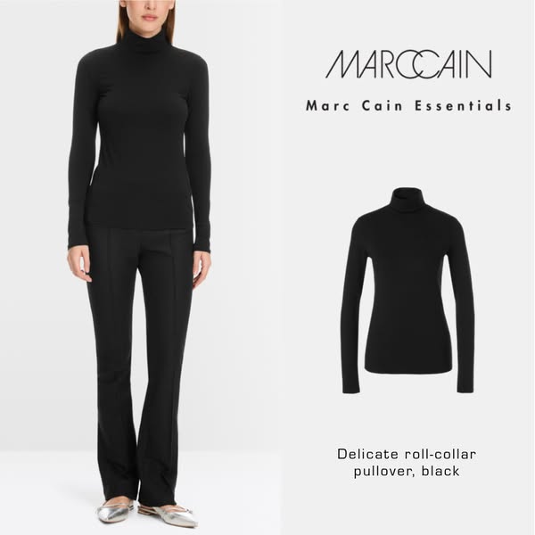 Delicate roll-collar pullover, black