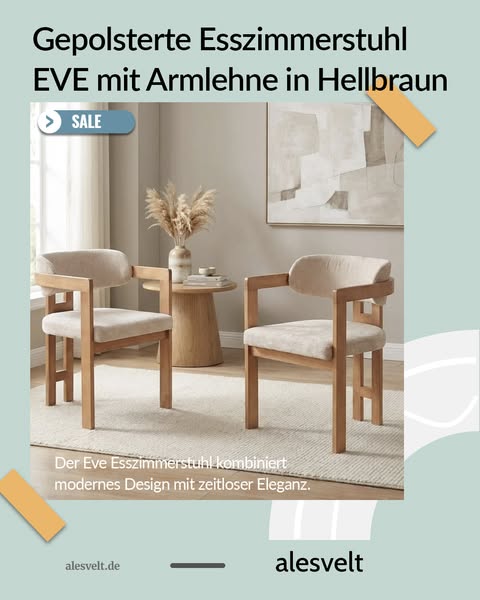 Gepolsterte Esszimmerstuhl EVE mit Armlehne in Hellbraun