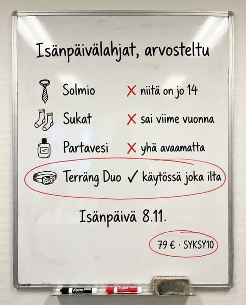 1 000 lumenia. Jopa 69 tuntia.