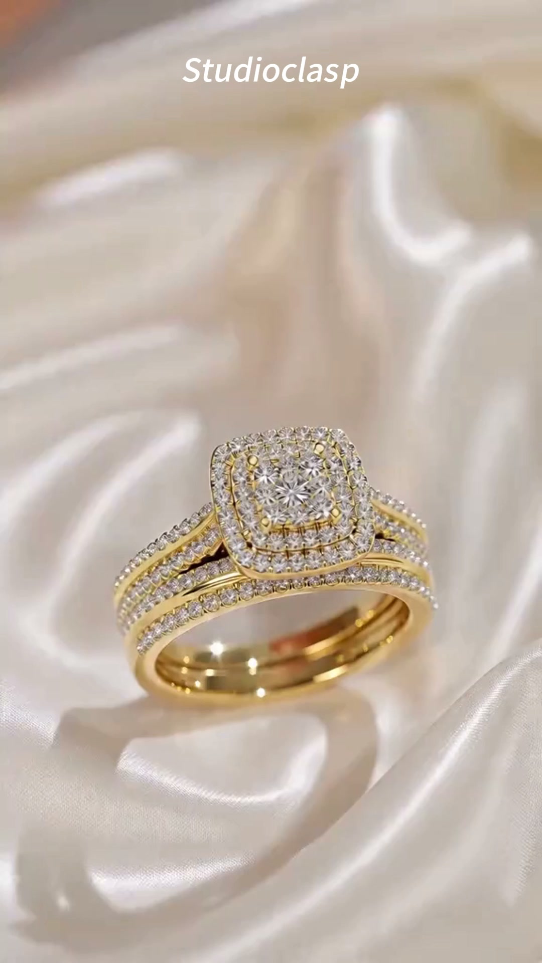 Square Halo Diamond Wedding Ring Set For Women Luxury Stacking Two Piece Engagement Band Bridal Jewelry