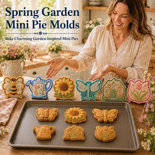Last Day 50% OFF – 8-Design Spring Garden Mini Pie Mold Collection | Reusable Embossed Molds for Shaping Detailed Bee, Butterfly, Ladyb
