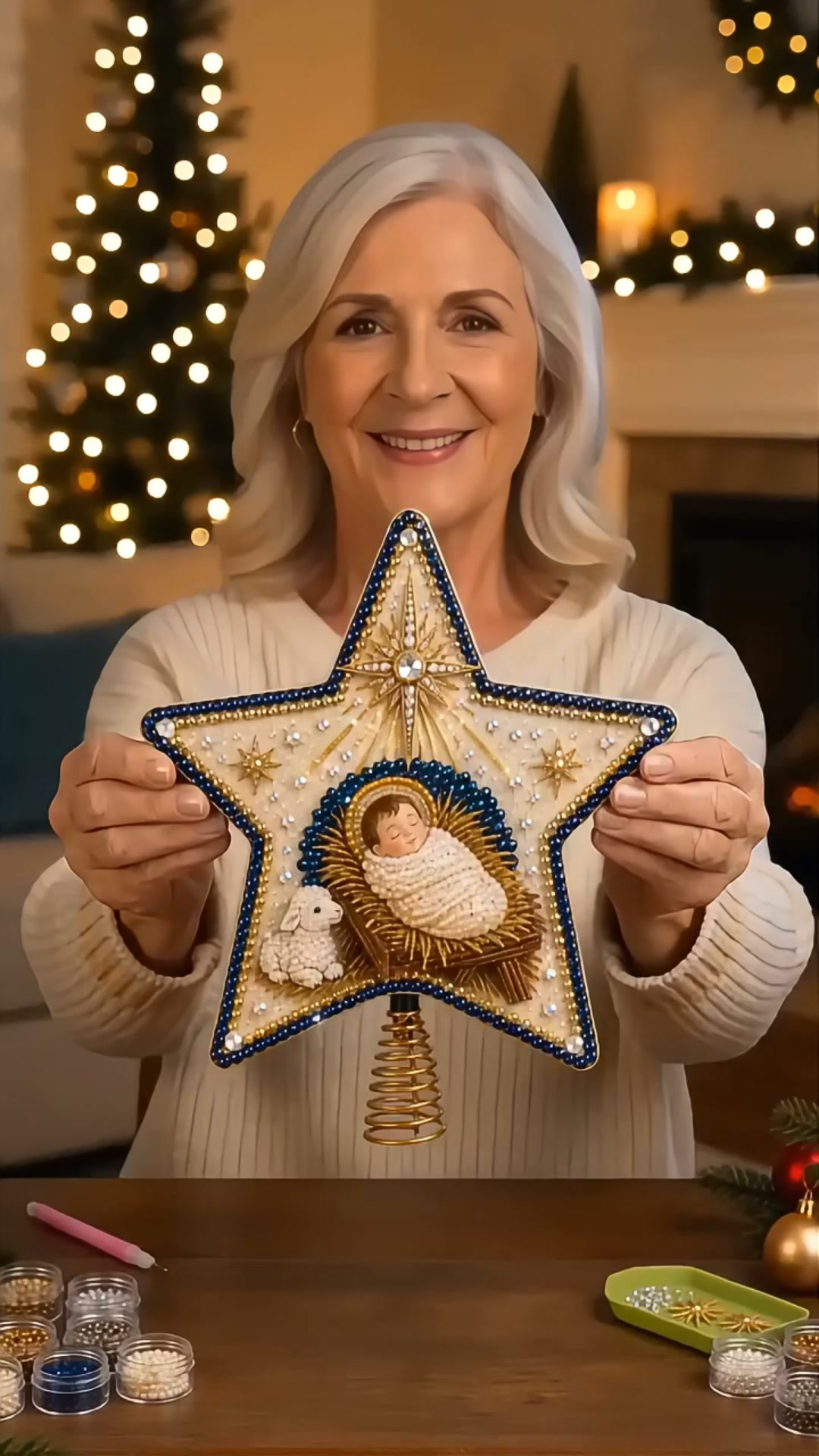 Kit DIY religieux pour cime de sapin de Noël avec perles et diamants