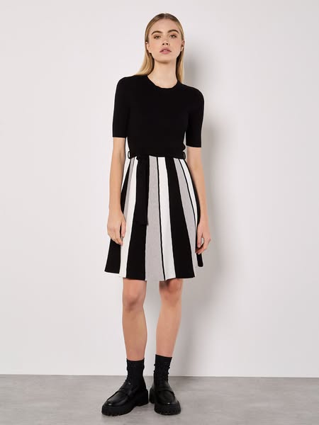 Monochrome Stripe Knitted Mini Dress