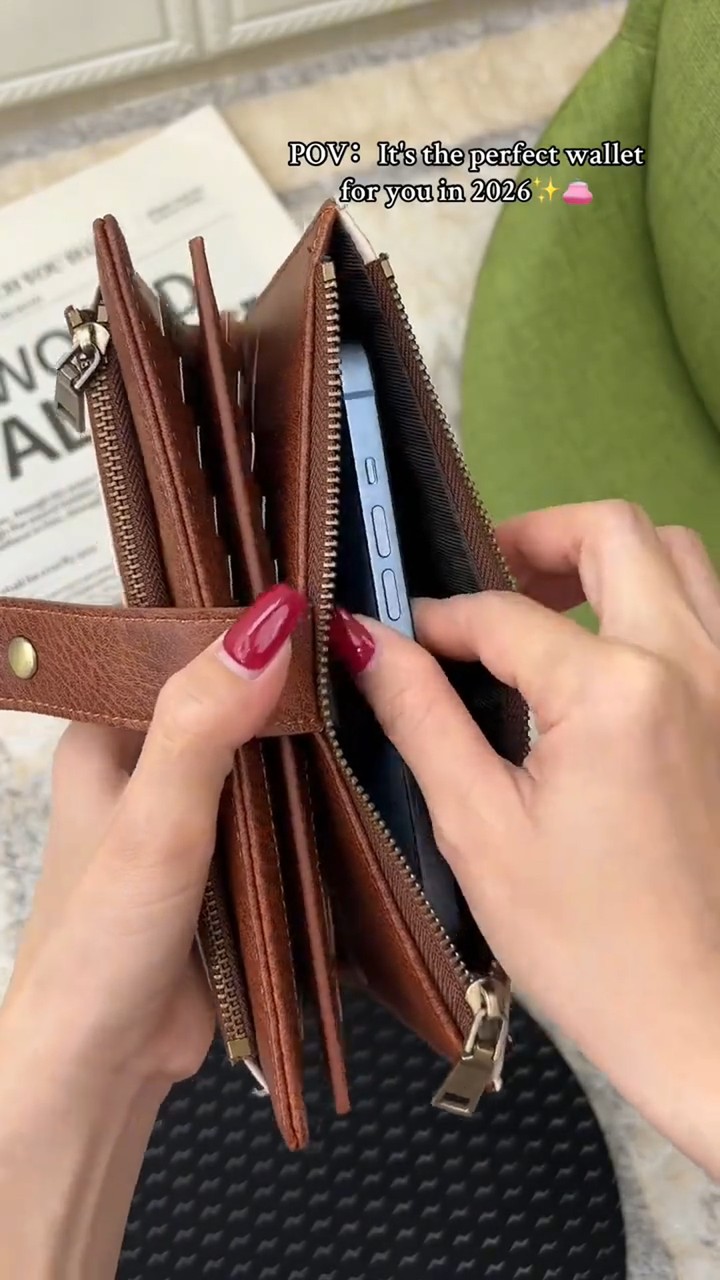 Women's long wallet, stylish clutch, elegant solid color RFID blocking leather wallet