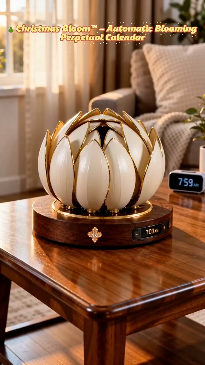 Christmas Bloom™ Automatic Blooming Perpetual Calendar｜Flower‑Shaped Auto‑Open Date Display With Warm Ambient Light