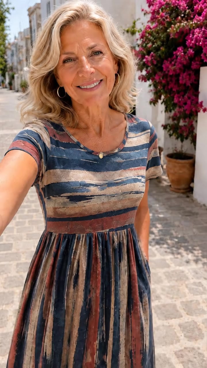 Marloes Gestreepte Buikcamouflerende Midi Jurk