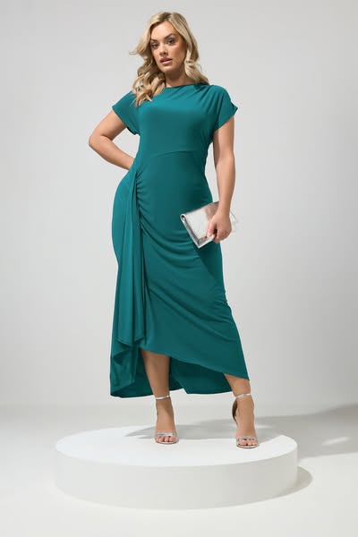 Yours London Plus Size Blue Gather Detail Dress